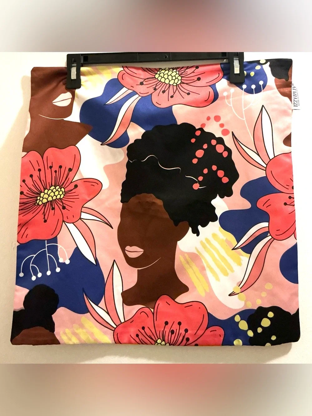 Two Floral Afrocentric Pillow Covers in Peach, Black, Blue